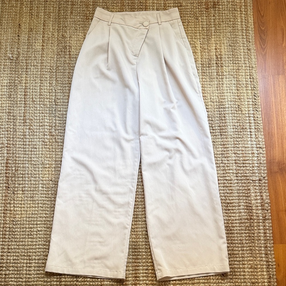 High-Waisted Cream Wide-Leg Pants